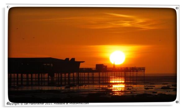 Southport Pier Sunset Acrylic by Ian Fairbrother
