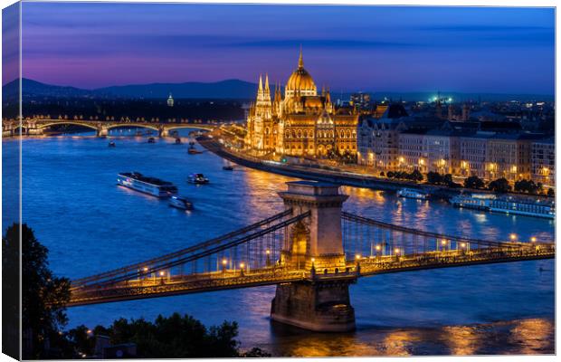 Blue Hour in City of Budapest Canvas Print by Artur Bogacki
