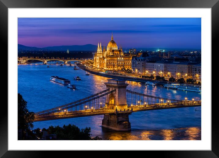 Blue Hour in City of Budapest Framed Mounted Print by Artur Bogacki
