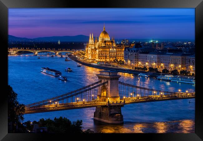 Blue Hour in City of Budapest Framed Print by Artur Bogacki