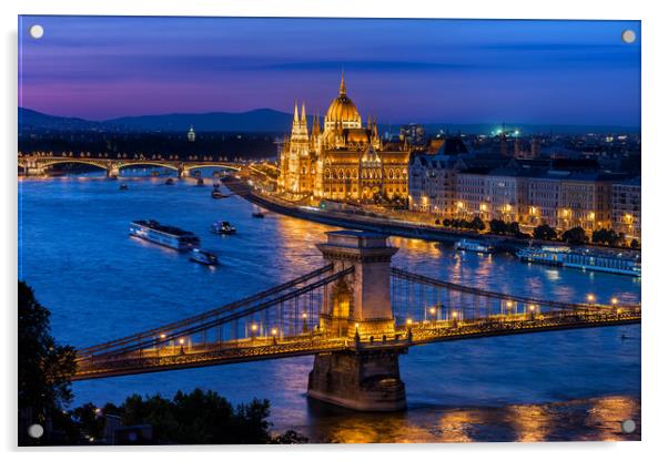 Blue Hour in City of Budapest Acrylic by Artur Bogacki