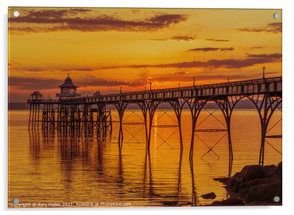 Clevedon Pier at Sunset Acrylic by Rory Hailes