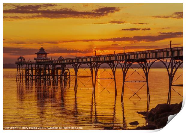Clevedon Pier at Sunset Print by Rory Hailes