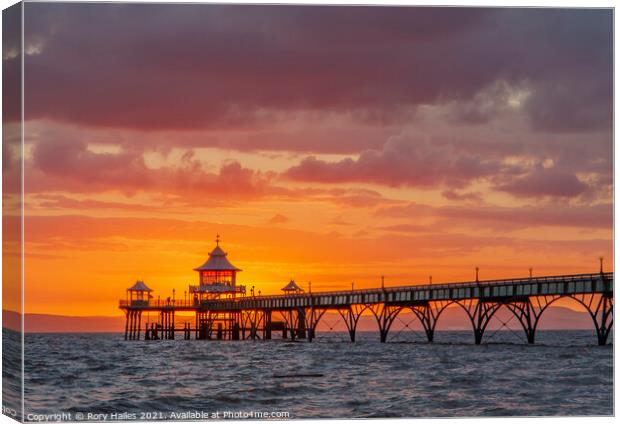 Clevedon Pier at Sunset Canvas Print by Rory Hailes