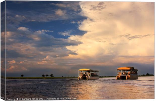 Romantic Sunset Safari on the Chobe River Canvas Print by Barbara Jones