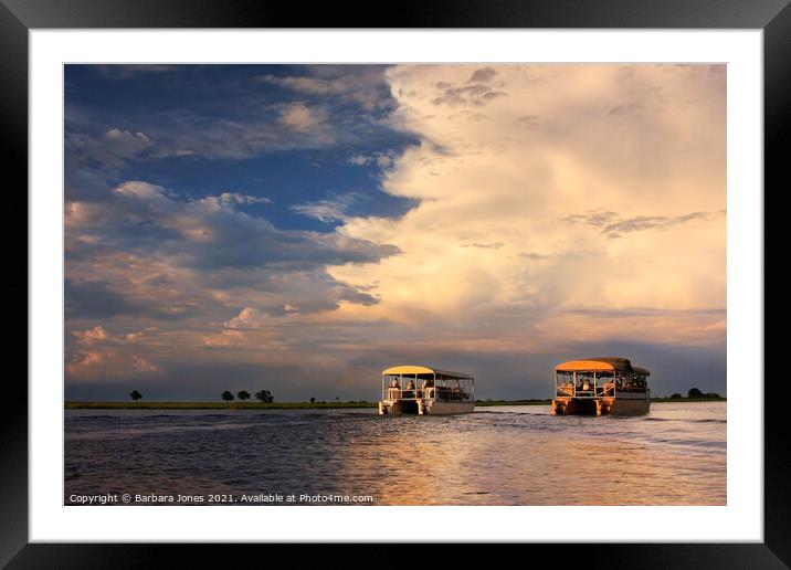Romantic Sunset Safari on the Chobe River Framed Mounted Print by Barbara Jones