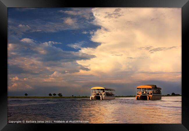 Romantic Sunset Safari on the Chobe River Framed Print by Barbara Jones