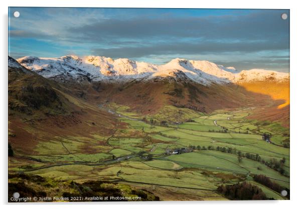 Bowfell, Crinkle Crags and the Langdale valley Acrylic by Justin Foulkes