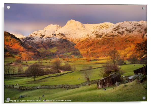 Winter sunrise in the Langdale Valley Acrylic by Justin Foulkes