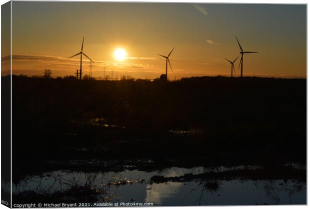 Sunset on a wind farm Canvas Print by Michael bryant Tiptopimage