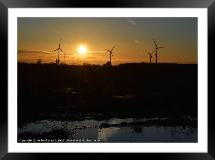 Sunset on a wind farm Framed Mounted Print by Michael bryant Tiptopimage