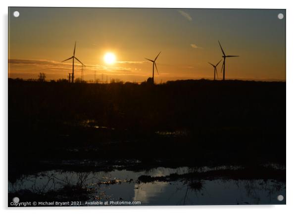 Sunset on a wind farm Acrylic by Michael bryant Tiptopimage