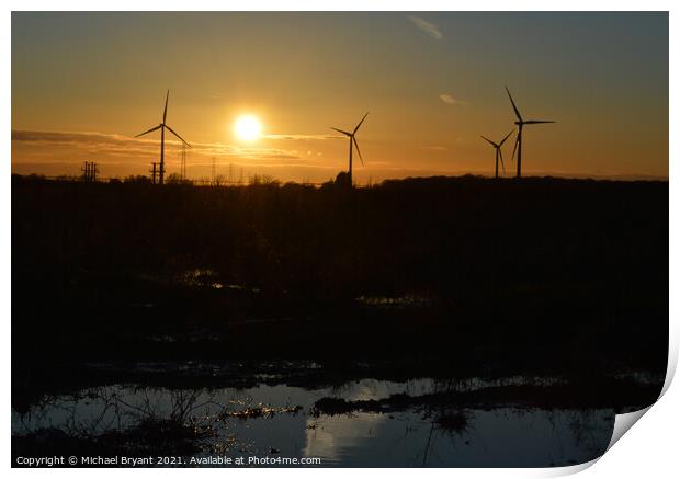 Sunset on a wind farm Print by Michael bryant Tiptopimage