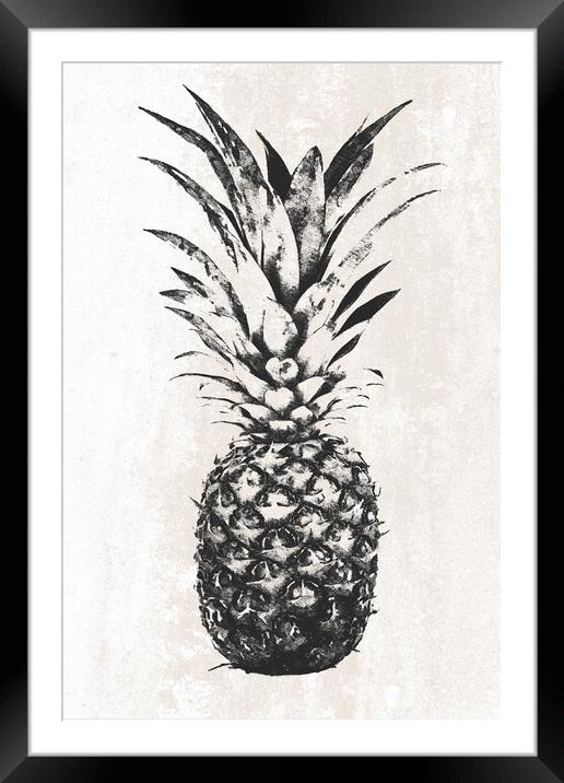 Trendy pineapple fruit decoration in BW Framed Mounted Print by Wdnet Studio