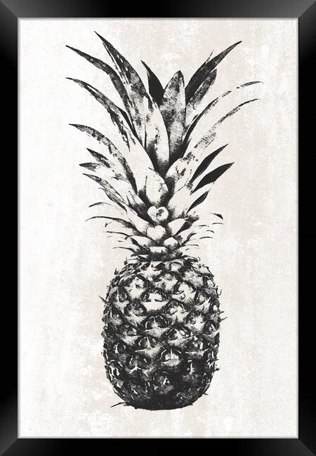 Trendy pineapple fruit decoration in BW Framed Print by Wdnet Studio