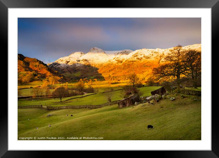 The Langdale Valley, at sunrise, Lake District, UK Framed Mounted Print by Justin Foulkes