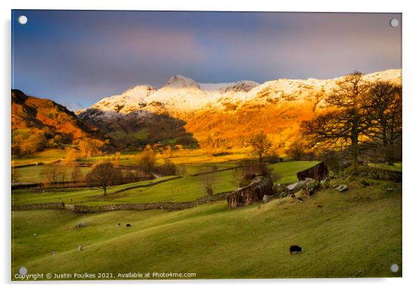 The Langdale Valley, at sunrise, Lake District, UK Acrylic by Justin Foulkes
