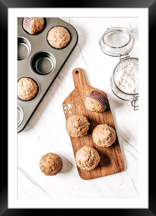 Cupcakes Print, Flat-Lay Sweet Baked Muffins Framed Mounted Print by Radu Bercan