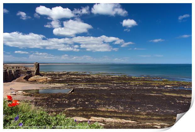 Tidal Pool and Rocks below the Castle, St Andrews Print by Kasia Design
