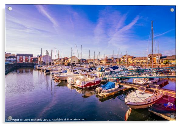 Docked Boats at Penarth Marina Cardiff Wales Acrylic by Lloyd Richards