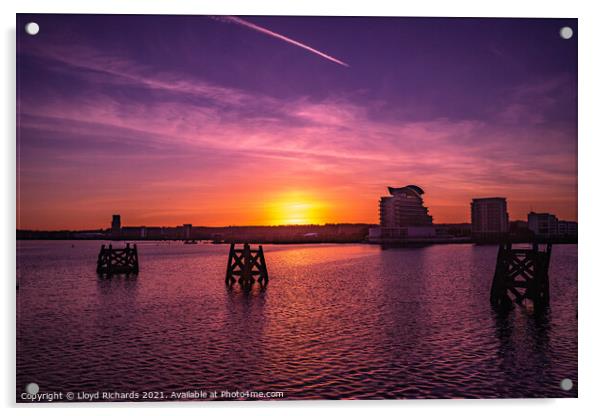 Cardiff Bay Sunset Acrylic by Lloyd Richards