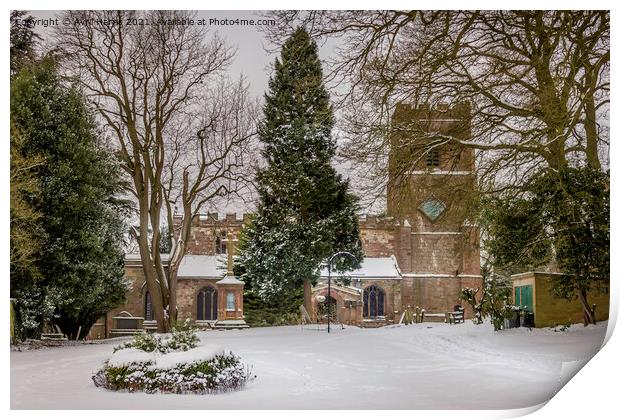  Snowy St Botolph's Church, Rugby, Warwickshire Print by Avril Harris