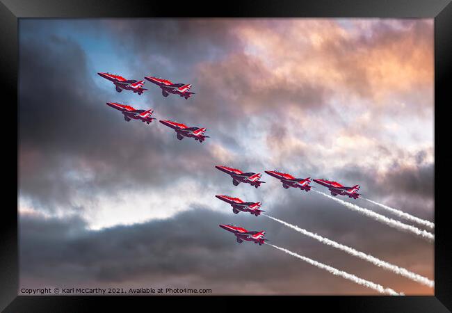 Red Arrows in Typhoon Formation Framed Print by Karl McCarthy