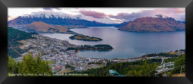 Sunset view of Queenstown in winter, New Zealand Framed Print by Chun Ju Wu