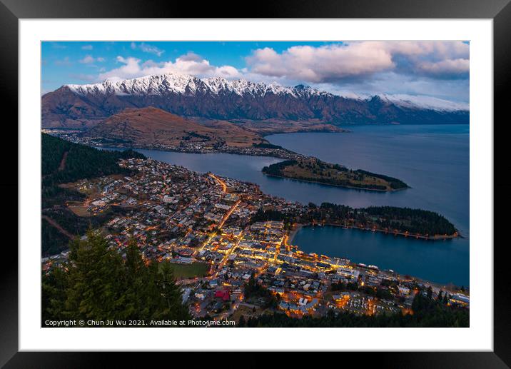 Sunset view of Queenstown in winter, New Zealand Framed Mounted Print by Chun Ju Wu