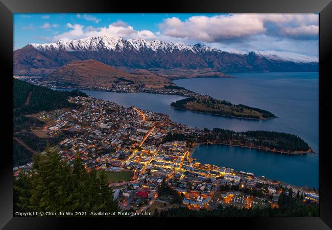 Sunset view of Queenstown in winter, New Zealand Framed Print by Chun Ju Wu