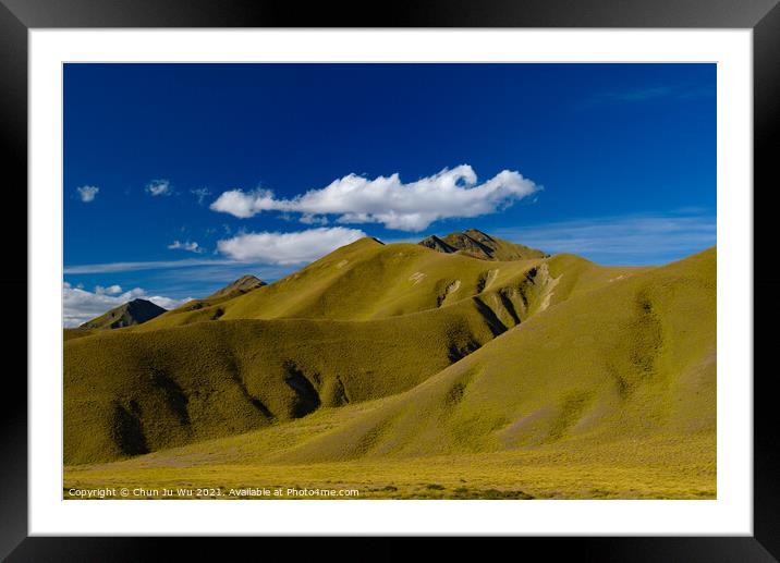 Green hill with blue sky, landscape of South Island, New Zealand Framed Mounted Print by Chun Ju Wu