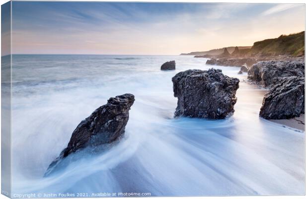 Great Mattiscombe Sands, near Start Point, South H Canvas Print by Justin Foulkes