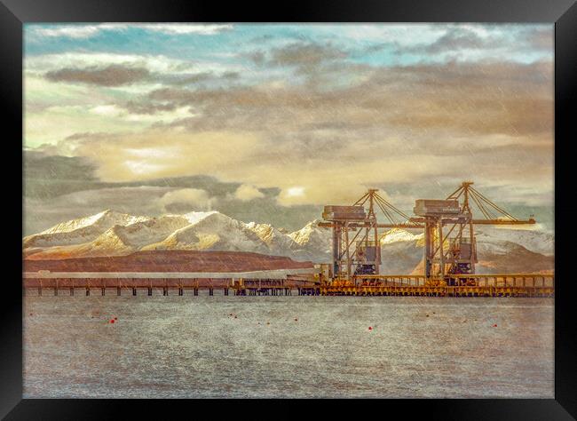 Clydeport Cranes At Hunterson On The Clyde Framed Print by Tylie Duff Photo Art