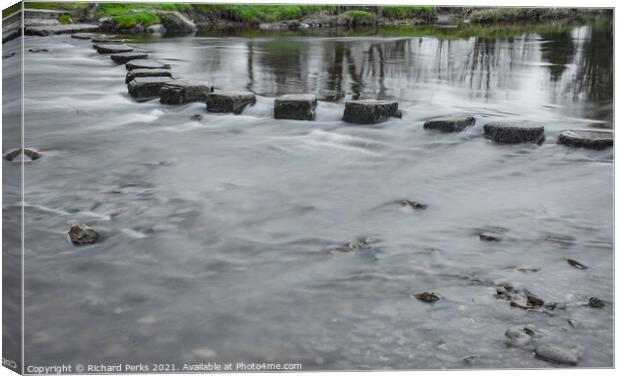 Stepping stones across the River Wharfe Canvas Print by Richard Perks