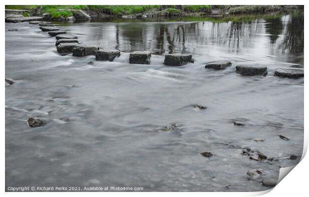 Stepping stones across the River Wharfe Print by Richard Perks