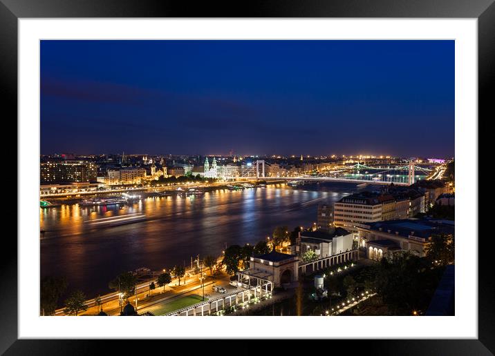 Budapest City by Night in Hungary Framed Mounted Print by Artur Bogacki