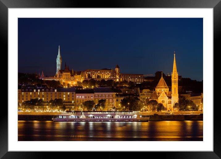 Budapest By Night Buda Side Skyline Framed Mounted Print by Artur Bogacki