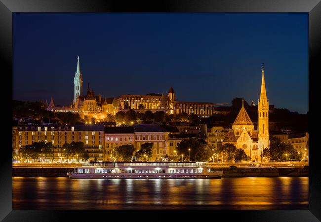 Budapest By Night Buda Side Skyline Framed Print by Artur Bogacki