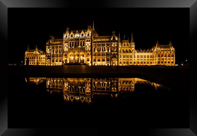 Hungarian Parliament at Night in Budapest Framed Print by Artur Bogacki