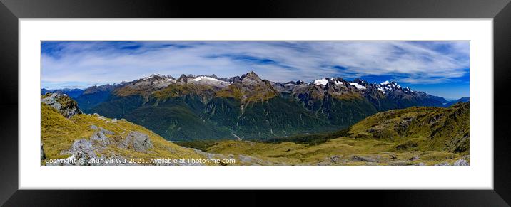 Panoramic view of mountains in South Island, New Zealand Framed Mounted Print by Chun Ju Wu