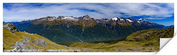 Panoramic view of mountains in South Island, New Zealand Print by Chun Ju Wu