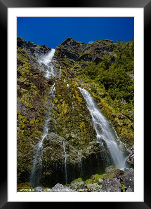 A waterfall in South Island, New Zealand Framed Mounted Print by Chun Ju Wu