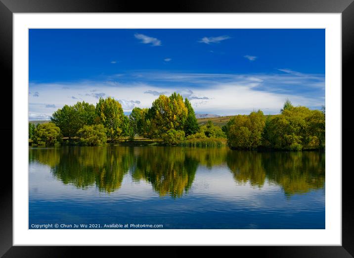 Landscape of autumn trees and lake in South Island, New Zealand Framed Mounted Print by Chun Ju Wu