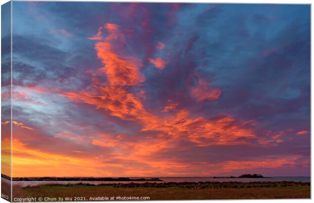 Clouds colored by sunset light in New Zealand Canvas Print by Chun Ju Wu