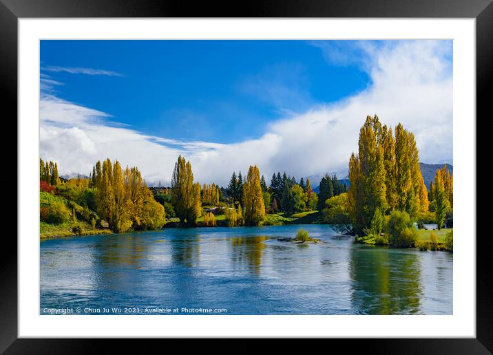 Landscape of autumn trees and river in South Island, New Zealand Framed Mounted Print by Chun Ju Wu