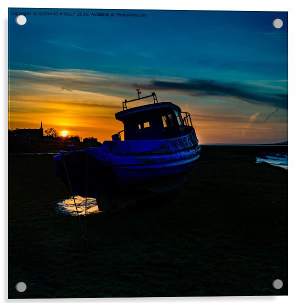 Fishing Boat At Sunset Acrylic by RICHARD MOULT