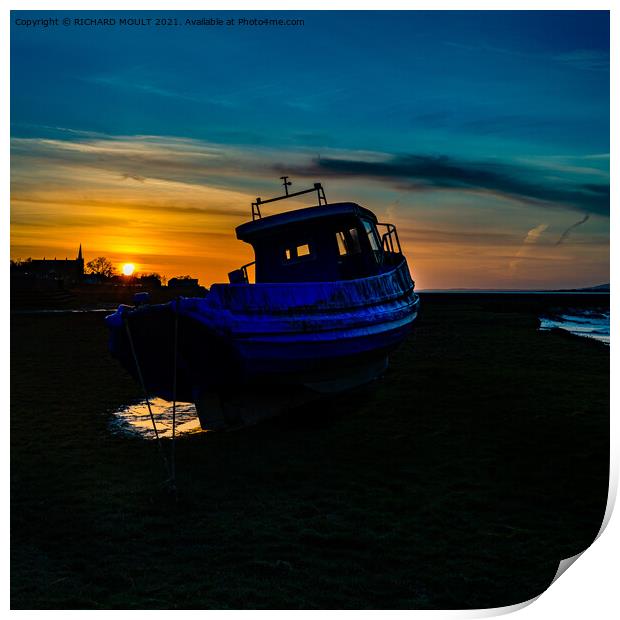 Fishing Boat At Sunset Print by RICHARD MOULT