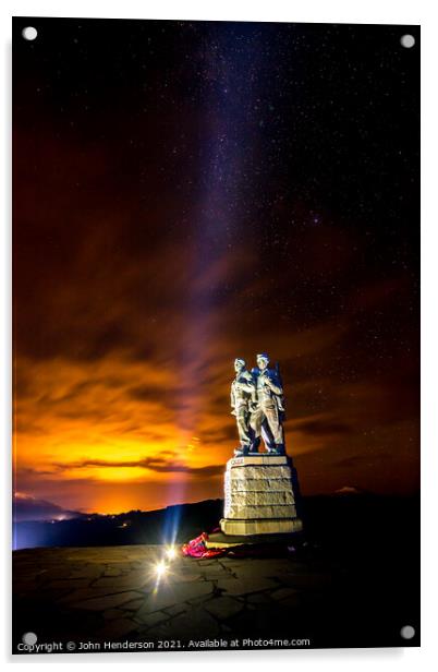 Commando Memorial at night Acrylic by John Henderson