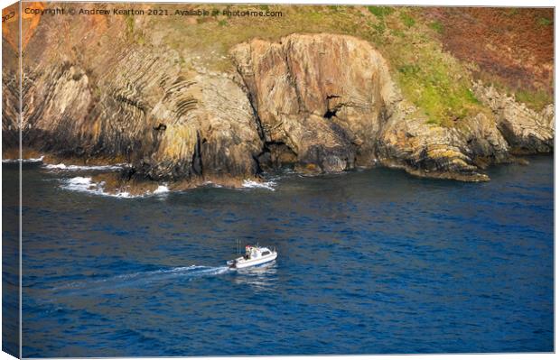 Little boat heading to Solva harbour, Pembrokeshire Canvas Print by Andrew Kearton