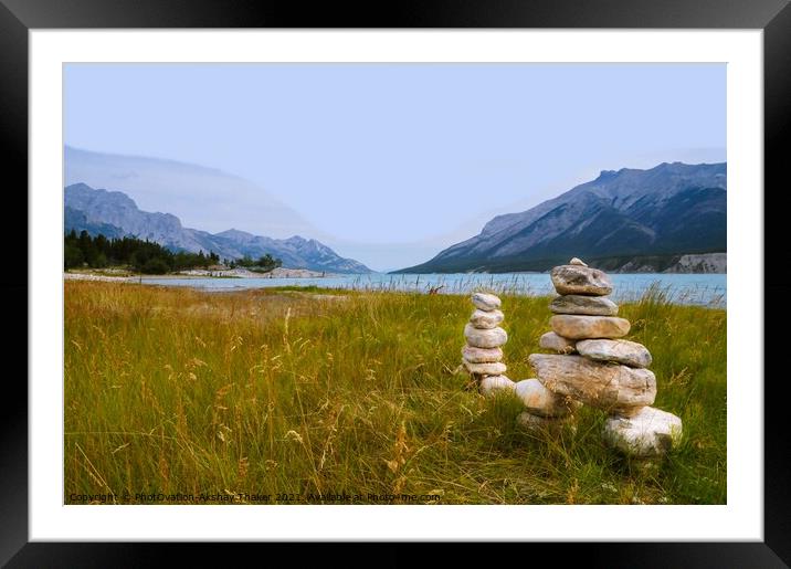 An inuksuk is a figure made of piled stones Framed Mounted Print by PhotOvation-Akshay Thaker